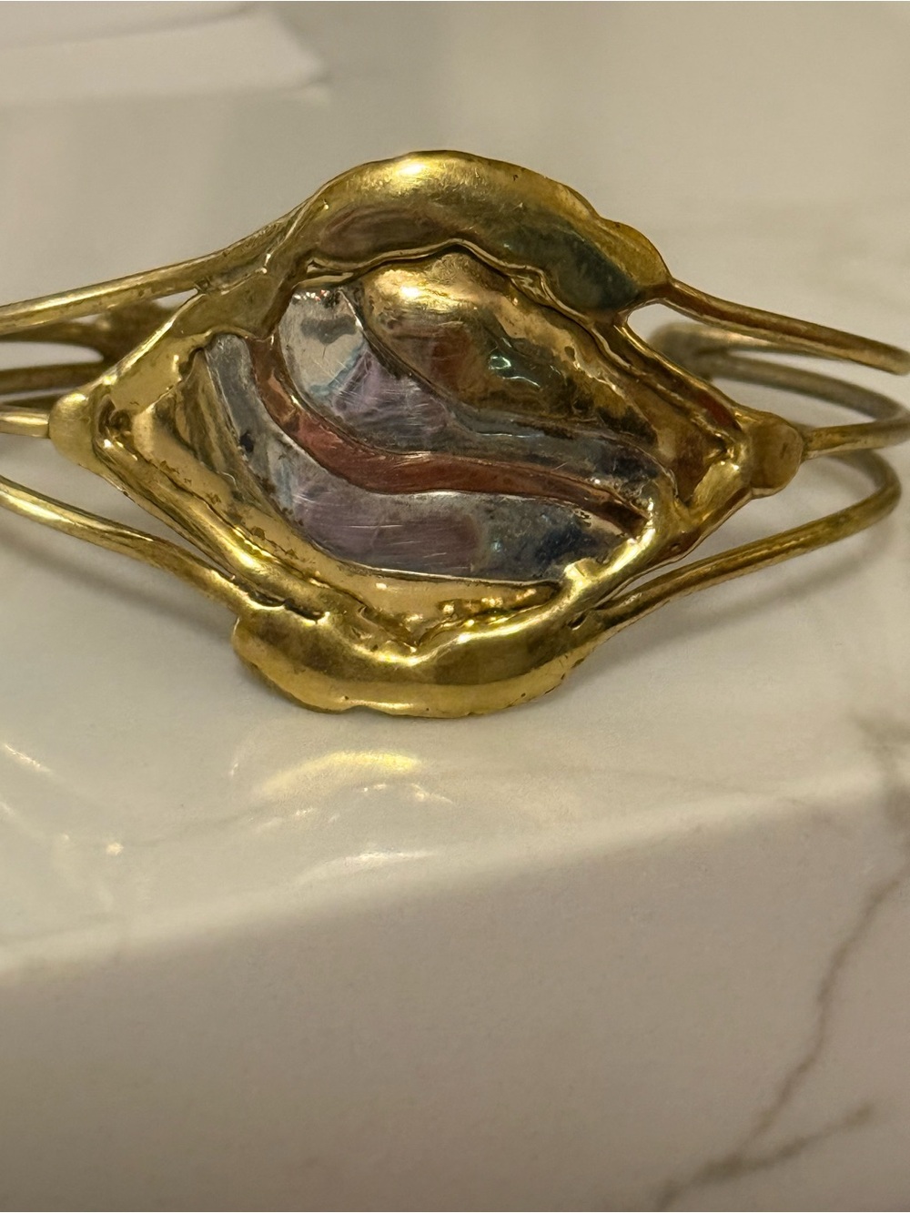 Artisan modernist brutalist mixed metals bracelet